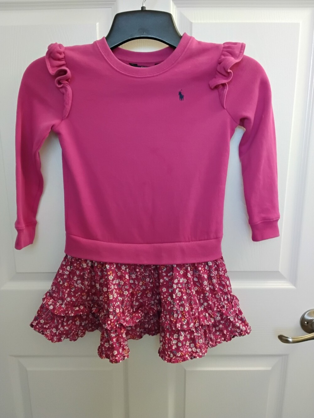 Ralph Lauren Hot Pink Ruffle-Shoulder Sweatshirt Dress